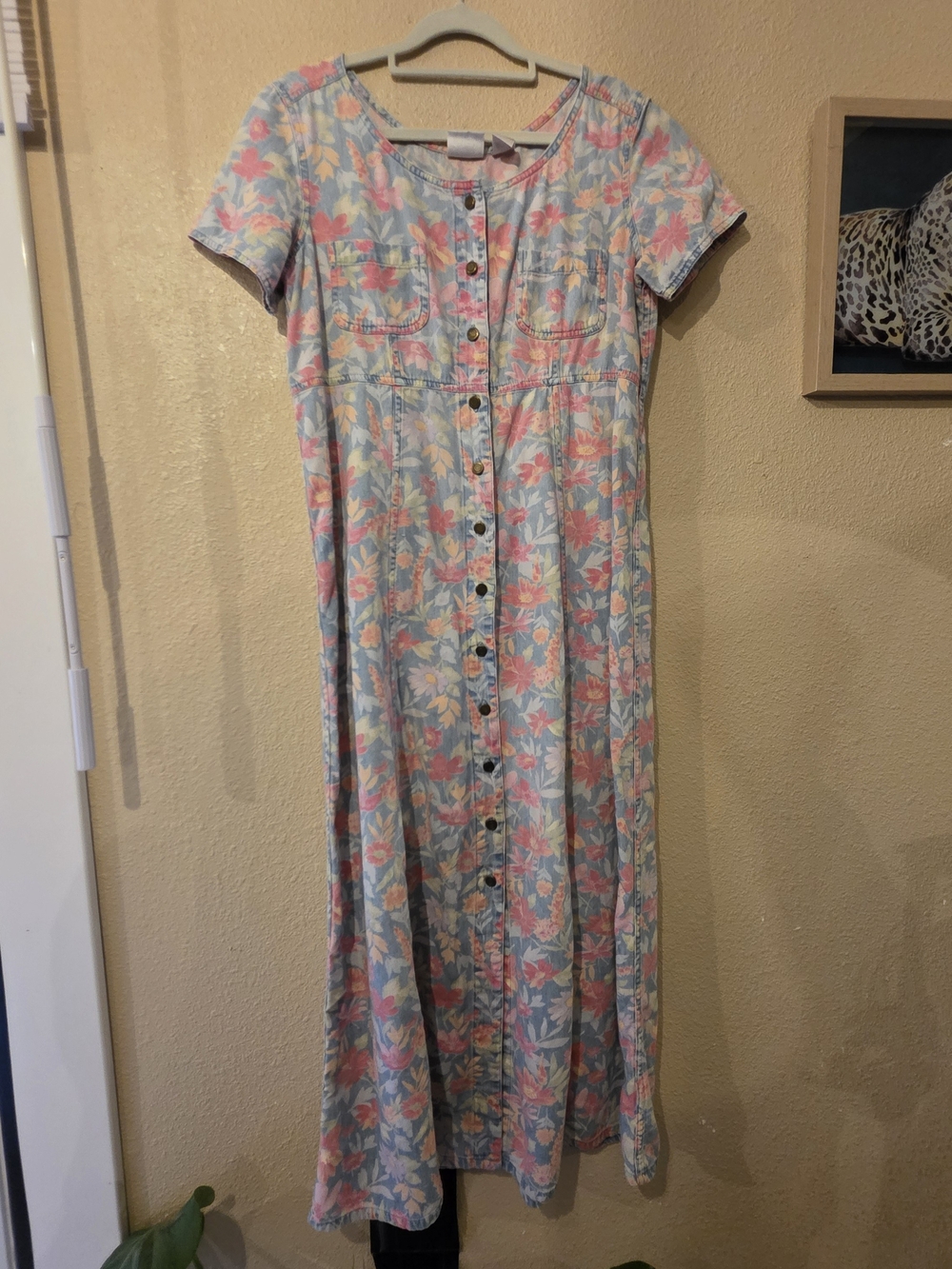 Vintage Floral Denim Button Up Dress